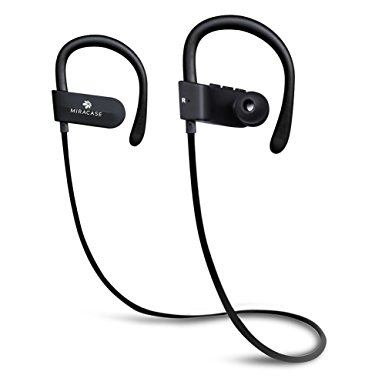 Miracase Wireless Sports Bluetooth Headphones In-Ear, Stereo Hi-Fi Cordless Earphones w/ Mic and Soft Secure Hooks for iPhone Android Smartphones, Great for Running Biking Gym Workout