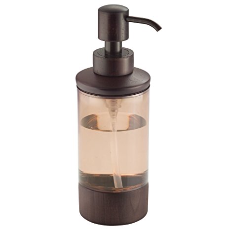 mDesign Liquid Hand Soap Dispenser Pump Bottle for Kitchen, Bathroom | Also Can be Used for Hand Lotion & Essential Oils - Amber/Espresso Bamboo