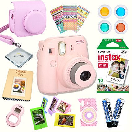 Fujifilm Instax Mini 8 Camera Bundle with 10-Pack Instant Film and Accessory Kit (Pink)