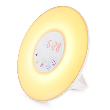 Wake-Up Light, INLIFE Sunrise Simulation Alarm Clock Night Light with Nature Sounds, FM Radio and USB Charger – Touch Control