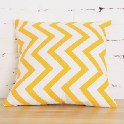 Cosmos Personalized Yellow Chevron Striped Pattern Cotton Linen Decorative Thick Pillow Cushion Cover Pillowcase with Invisible Zipper 18-by-18-inches