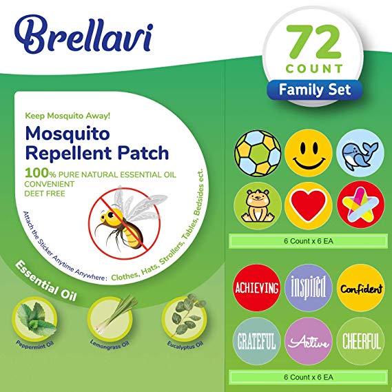 72 Count Mosquito Repellent Patches, Deet-Free Mosquito Repellent Patches, Natural Essential Oil Mosquito Repellent Stickers, Best Mosquito Repellent Patches for Family