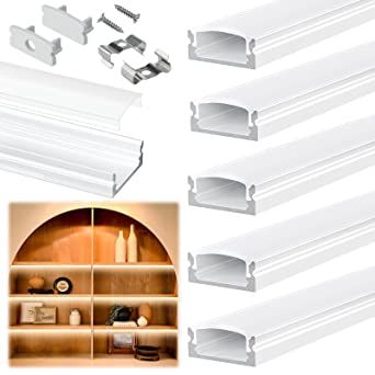 Muzata 6Pack 3.3FT/1M White LED Channel System with Milky White Cover U Shape&nbsp; Aluminum Channel Profile Track 8x17mm for LED Strip Light Installations U1SW HW, LU1