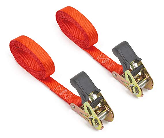 PowerTye 1in x 7ft Easy-Grip Light-Duty Endless Ratchet (no Hooks), Orange, 2-Pack