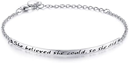 NINAMAID "She Believed she Could so she did" Engraved 925 Sterling Silver Inspirational Bangle Bracelets