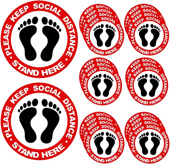 Ruisita 24 Pack Social Distancing Floor Decal Stickers Waterproof Vinyl Ground Sticker Sign for Crowd Grocery, Bank, and Lab Stand Markers