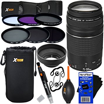Canon EF 75-300mm f/4-5.6 III Telephoto Zoom Lens for Canon SLR Cameras (International Version)   ND Filters ND2, ND4, ND8   11pc Bundle Deluxe Accessory Kit w/ HeroFiber Cleaning Cloth