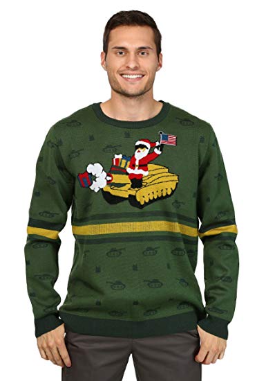 Santa on Tank with Presents Men's Ugly Christmas Sweater