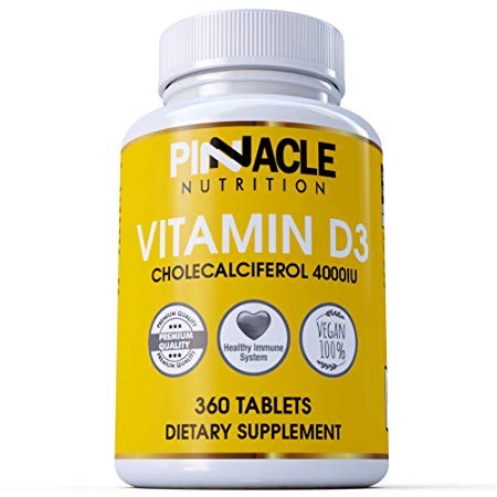 Vitamin D3 4000iu 360 Tablets | One Year Supply | High Absorption Cholecalciferol | Gluten & Dairy Free Supplement