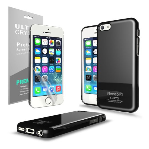 Cellto Premium iPhone 5C Slim Fit Flexible Pearl Shimmer TPU Case Cover & Free HD Screen Protector (Black)