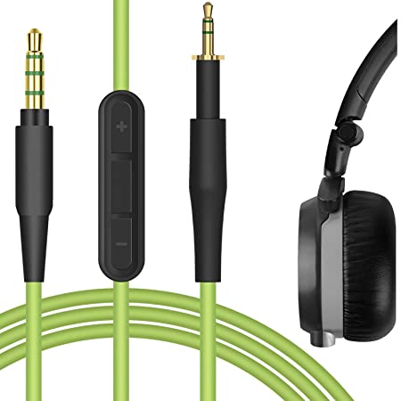 Geekria QuickFit Cable with Mic Compatible with AKG Q460, K450, K451, K480 Headphones, 2.5mm Replacement Stereo Cord with Inline Microphone and Volume Control (Green 4FT)
