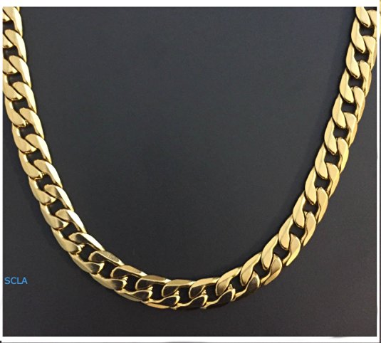 Gold chain necklace 10mm Smooth Cuban Curb Link 24K Real Gold Plated LIFE TIME WARRANTY USA made!