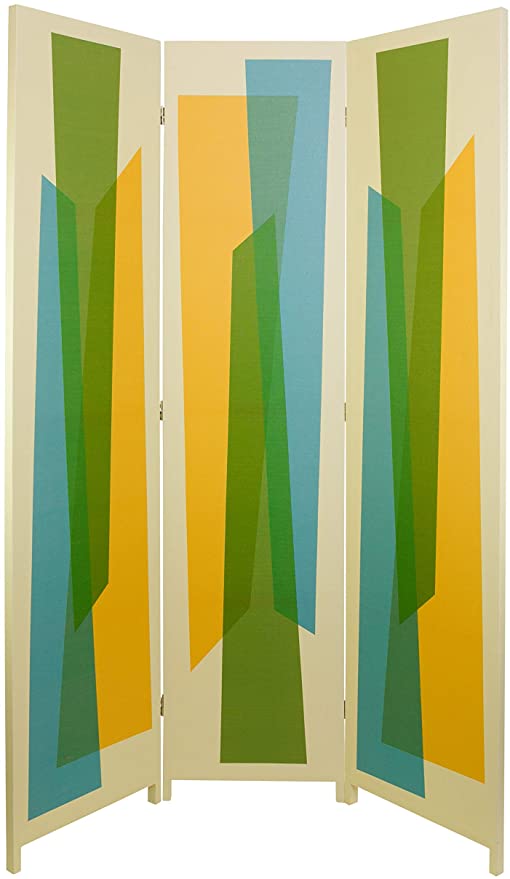 kieragrace Austin Vance Room Divider – White with Multicolored Abstract Pattern, 47” by 71”, Three Panel