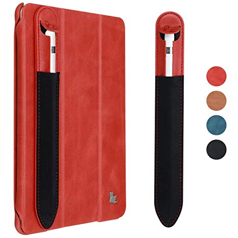 Apple Pencil Holder Sticker,Jisoncase Apple Pencil 2nd and 1st Gen Protective Elastic & Leather Pouch Pocket Adhesive Case Sleeve Compatible with iPad Pro and iPad Mini 5/4 iPad Red