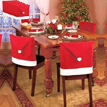 10pcs Santa Red Hat Chair Covers, Luca Christmas Decorations Dinner Chair Sets