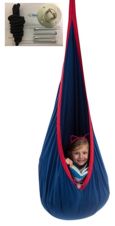 bintiva Child Pod Swing - Indoor Sensory Hammock - Including All Hardware Accessories - With A Fluffy Removable Cushion (Not Inflatable Cushion)