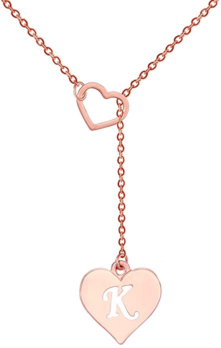 SENFAI Heart Shaped Y Necklace with 26 Initial Alphabet Letters for Women, 18   2 inches