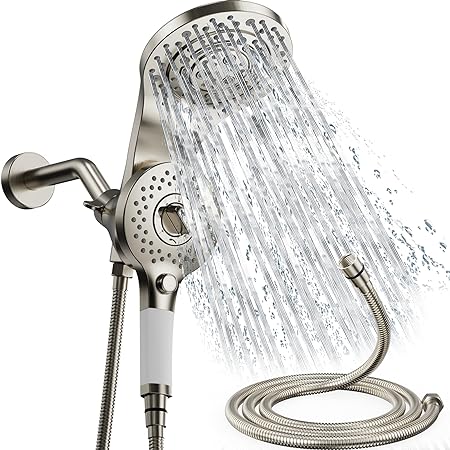 Shower Heads With Handheld Spray Combo, High Pressure 2 IN 1 Rainfall Shower Head with 9 Spray Modes, Anti-leak Shower Faucet with 72'' Stainless Steel Hose & Magnetic Hand Held Shower, Brushed Nickel