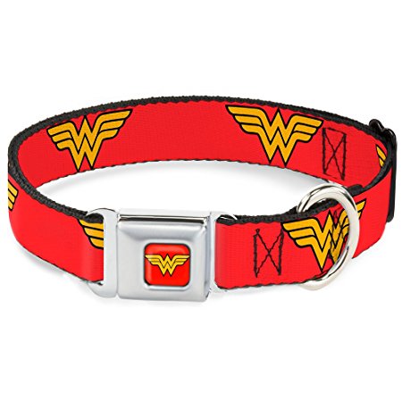 Wonder Woman DC Superhero Red And Yellow Repeating Logo Seatbelt Pet Dog Collar