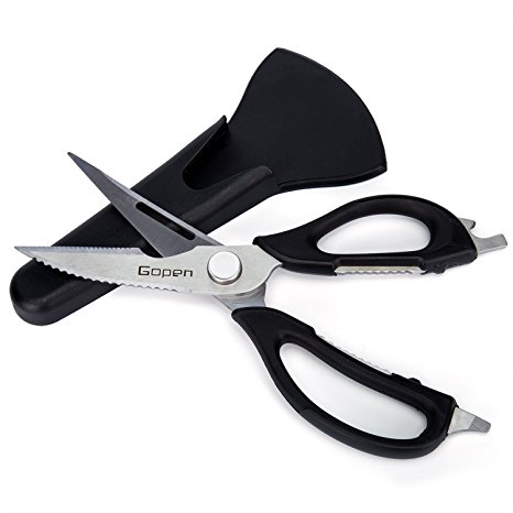 Kitchen Scissors - Come Apart Stainless Steel Blades with Soft Grip Handle   Magnetic Storage Case - Durable Multifunction Shear for Cutting Meat, Vegetables, Fruits or Opening Bottles