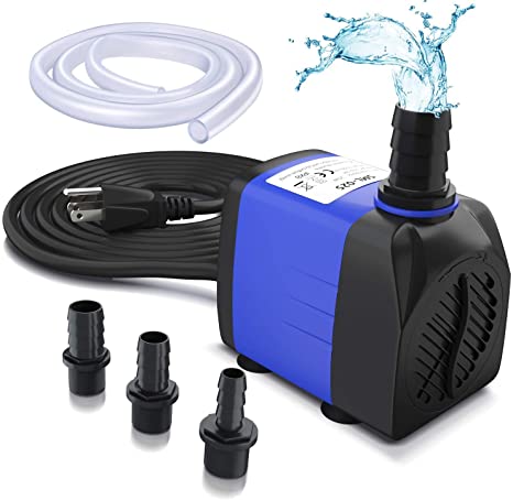 Ohuhu Real 1500L/H 25W Small Submersible Pump, 400GPH Ultra Quiet Detachable Water Pump with 6.9ft High Lift, 5.9ft Power Cord, 3 Nozzles for Aquarium, Fish Tank, Pond, Fountain, Statuary, Hydroponics