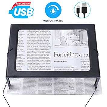 Hands-Free 3X Magnifying Glass Large Full-Page Rectangular Magnifier LED Lighted Illuminated Foldable Desktop Portable for Elder