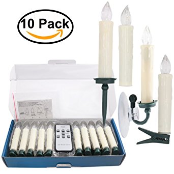 【Timer】LED Window Candles Flameless Taper Candles Flickering Votive Unscented Battery Operated Electric TeaLights with Remote and Removable Clip for Gift Party Wedding Holiday Tree 10 Pcs