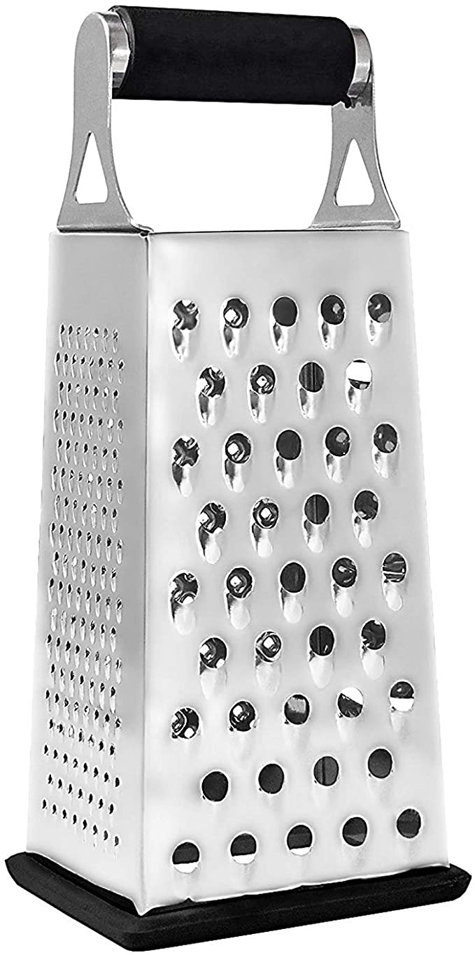 Kitchen Basix Cheese Grater & Shredder Stainless Steel 4 Sided Box Grater Large Grating Surface Razor Sharp Blades Perfect To Slice Grate Shred & Zest Fruits Vegetables Cheeses Chocolate & More