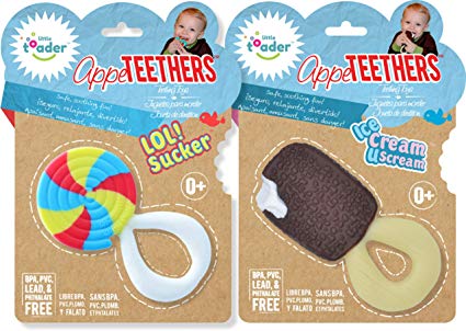 Little Toader Teething Toys - Soft Silicone Fun Dessert Shaped BPA Free Teethers (Ice Cream and Sucker)