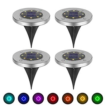 Solar LED Garden Lights Outdoor In-ground Lights Landscape Lighting 7 Color Changing Stainless Steel Pathway Lights for Walkway Patio Yard Lawn Driveway Flowerbed Courtyard Decoration,colorful (4Pack)