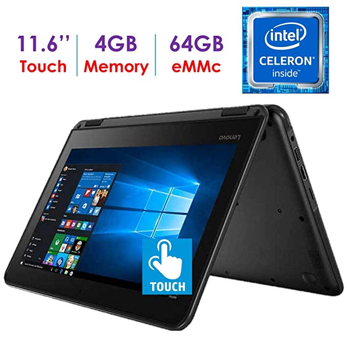 Newest Lenovo 300e Business 2-in-1 11.6’’ HD IPS Touchscreen Laptop/Tablet, Intel Celeron Quad-Core N3450 up to 2.2GHz, 4GB DDR4 RAM, 64GB eMMC Drive, 802.11ac WiFi, Bluetooth 4.1, Windows 10 S/Pro