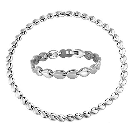Magnetic Bracelet and Necklace N NITROLUBE Women Fashion Stainless Steel Jewelry Set Biomagnetic Therapy Relieve Arthritis Pain