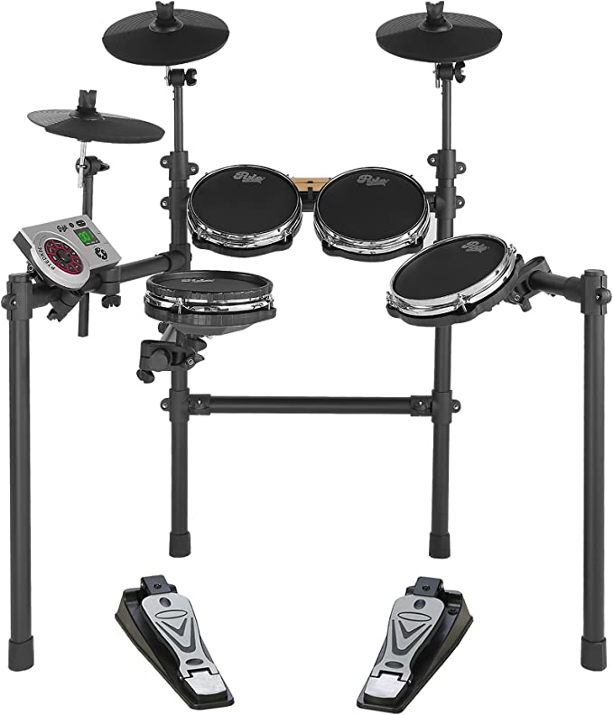 Pyle Electric Drum Set-Portable Quiet Electronic Kit with Mesh, Touch Sensitive Pads for Beginner, Supports MIDI (Mac & PC), Easy to Setup, Sticks Included for Home＆Outdoor-PTEDK86