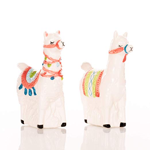 Llama Love Classic White 4 x 3 Ceramic Dolomite Valentine's Salt and Pepper Shaker Set