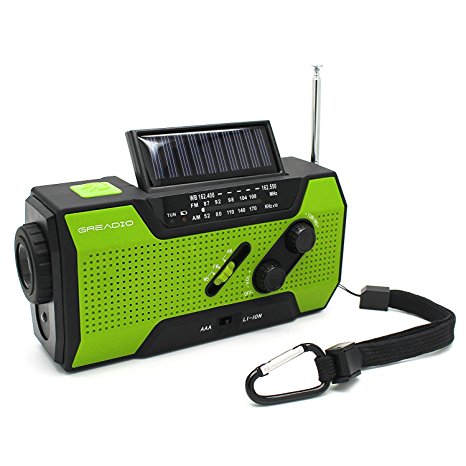 Emergency Weather Solar Crank AM/FM NOAA Radio with Portable 2000mAh Power Bank, Bright Flashlight and Reading Lamp For Household Emergency and Outdoor Survival (Green)