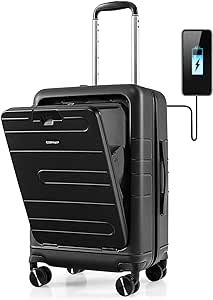 COSTWAY 20" Carry on Suitcase with USB Charging Port, Laptop Compartment, TSA Lock and 4 Spinner Wheels, PC Hardshell Suitcase Cabin Luggage, Lightweight Trolley Luggage Travel Case (Black)