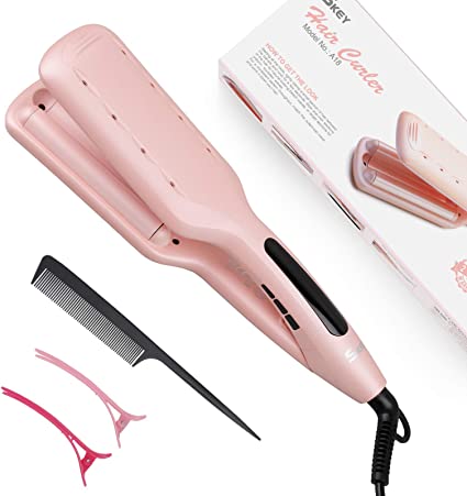 SKEY Hair Crimper - Water Wave Curling Iron Hair Waver, 19mm Triple Barrel Hair Curler Curling Wand,Double Ceramic Curling Tong for All Hair Type