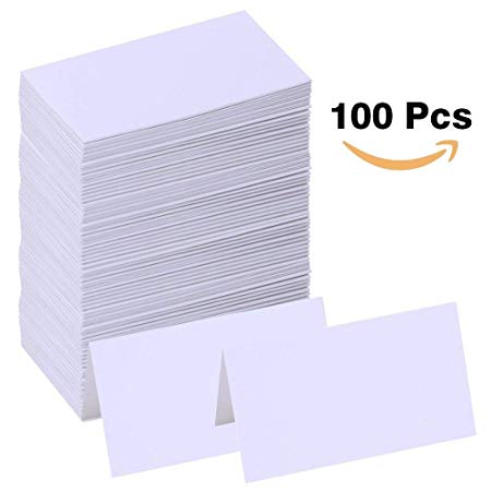 Supla 100 Pcs Table Name Place Cards Blank Place Cards White Table Tent Cards Table Name Tags Table Card Seating Cards -3.5" x 2"(LxW) for wedding baby showers Christmas dinner party