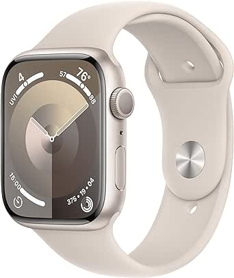 Apple Watch Series 9 [GPS 45mm] Smartwatch with Starlight Aluminum Case with Starlight Sport Band S/M. Fitness Tracker, ECG Apps, Always-On Retina Display, Water Resistant