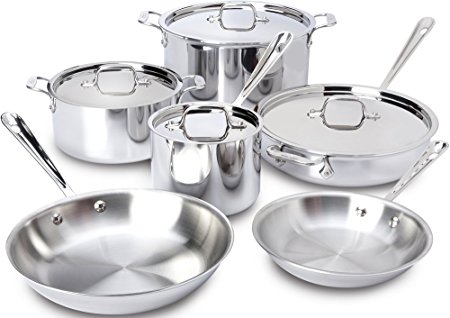 All-Clad 401877R Stainless Steel 3-Ply Bonded Dishwasher Safe Cookware Set, 10-Piece, Silver