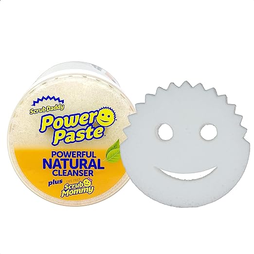 Scrub Daddy Power Paste - Pierre d'Argile, Pierre Blanche de Nettoyage - Crème à Récurer Multi Surfaces Biodégradable - Nettoyant Ménager Multi-Usages avec Éponge Scrub Mommy Double Face Incluse