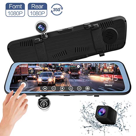 CHICOM 9.66" Mirror Dash Cam Touch Full Screen ; 350 Degrees rotatable 1080P 170° Full HD Front Camera;1080P 140°Wide Angle Full HD Rear View Camera; 24-Hour Parking Monitoring；Time-Lapse Photography