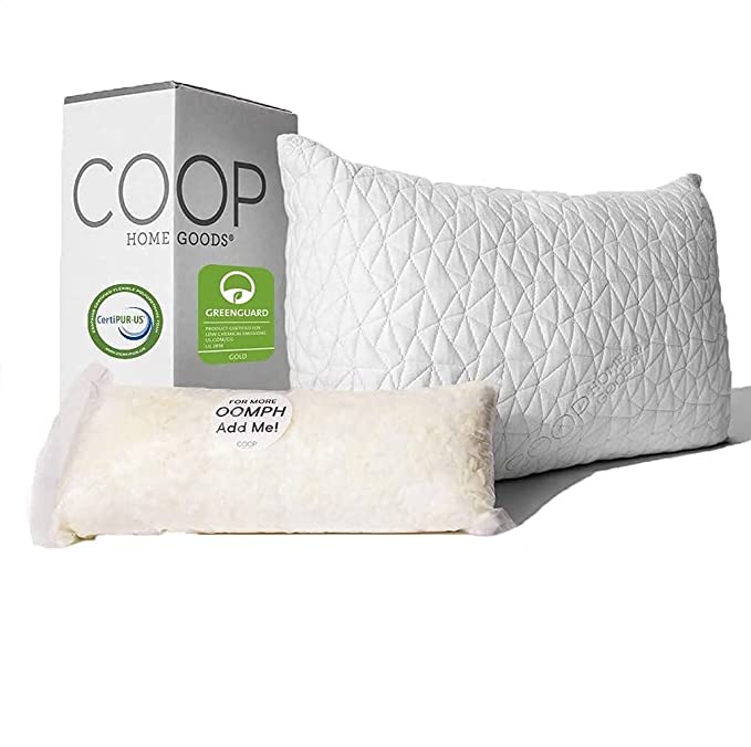 Coop Home Goods - PREMIUM Adjustable Loft - Shredded Hypoallergenic Certipur Memory Foam Pillow with washable removable cooling bamboo derived rayon cover -King