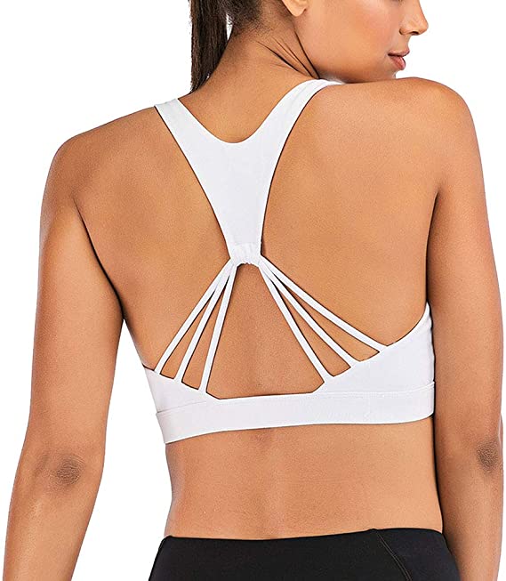 LYZ Sports Bra for Women Sexy Crisscross Back Strappy Sports Bras Medium Support Yoga Bra with Removable Cups