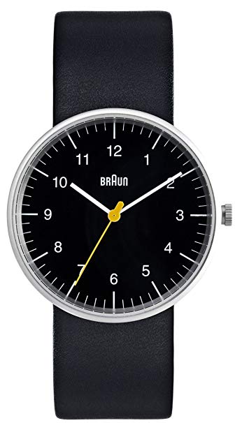 Braun Men's Analog Watch Black Face, Black Leather Band 38mm