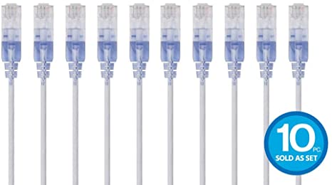 Monoprice 10-Pack SlimRun Cat6A Ethernet Network Patch Cable 10G 6-inch White