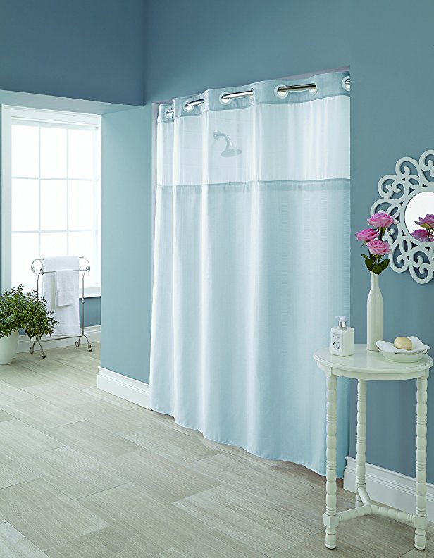 Hookless RBH95MY982 Starlight Blue Hudson Herringbone Shower Curtain with Snap-In PEVA Liner