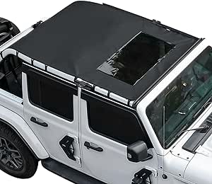 JOYTUTUS Sun Shade Top Compatible with Wrangler JLU 4 Door 2018-2023, Waterproof Canvas Roof Top Cover Wrangler JL Sunshade Blocks Rain, UV, Wind, Noise