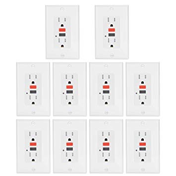 10 Pack - 15A Weather Resistant GFCI Outlet by ELECTECK, Tamper Resistant GFI Receptacle with LED Indicator, Decor Wall Plates and Screws Included, Residential and Commercial, ETL Certified, White