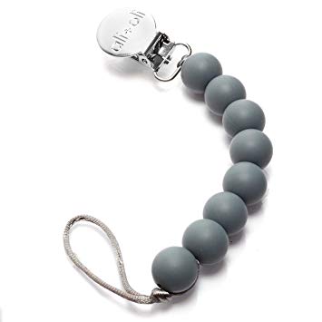 Modern Pacifier Clip for Baby - 100% BPA Free Silicone Beads - Grey Color 2-in-1 Binky Holder for Newborn - Infant Baby Shower Gift - Universal fit MAM - Philips Avent